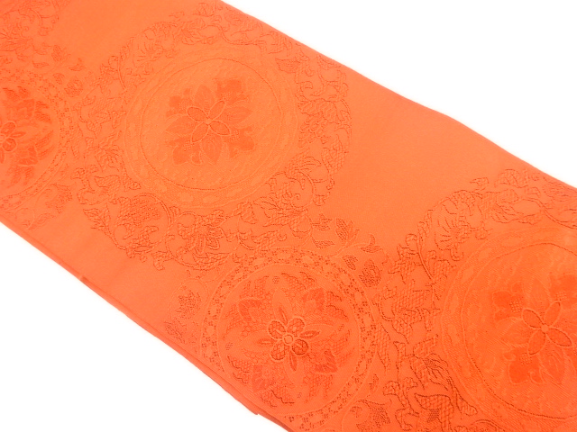 JAPANESE KIMONO / UNUSED NAGOYA OBI / SILK / TSUZURE / WOVEN FLORAL CREST